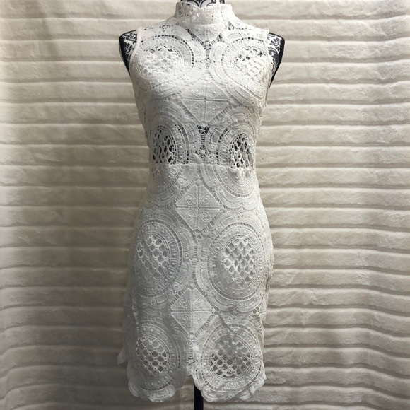 Nazz Couture white crochet turtleneck sleeveless dress. Size S. Minor flaws. - Picture 1 of 16